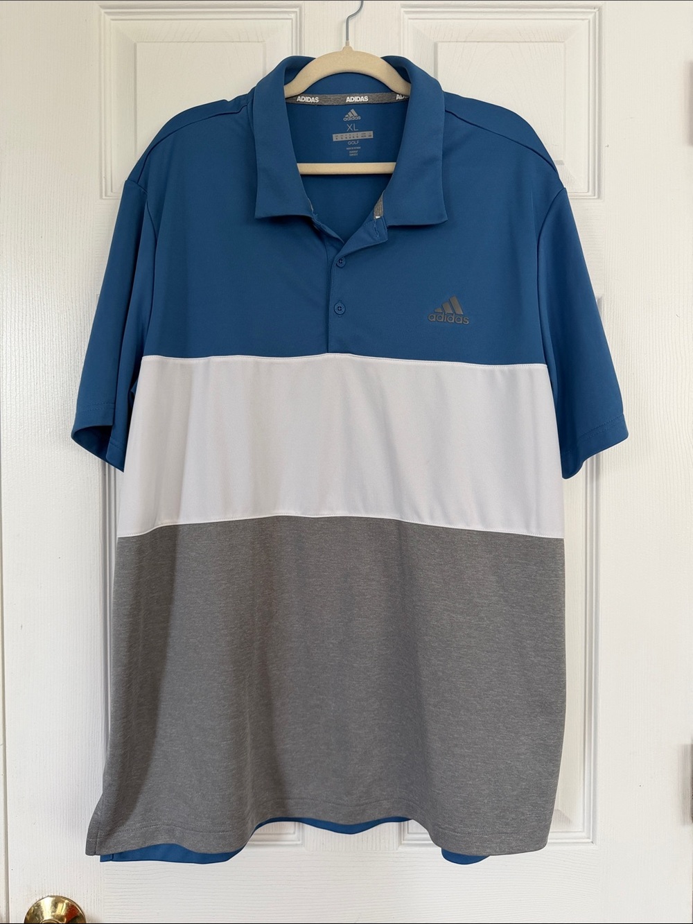 adidas Men’s Blue White Gray Block Polo